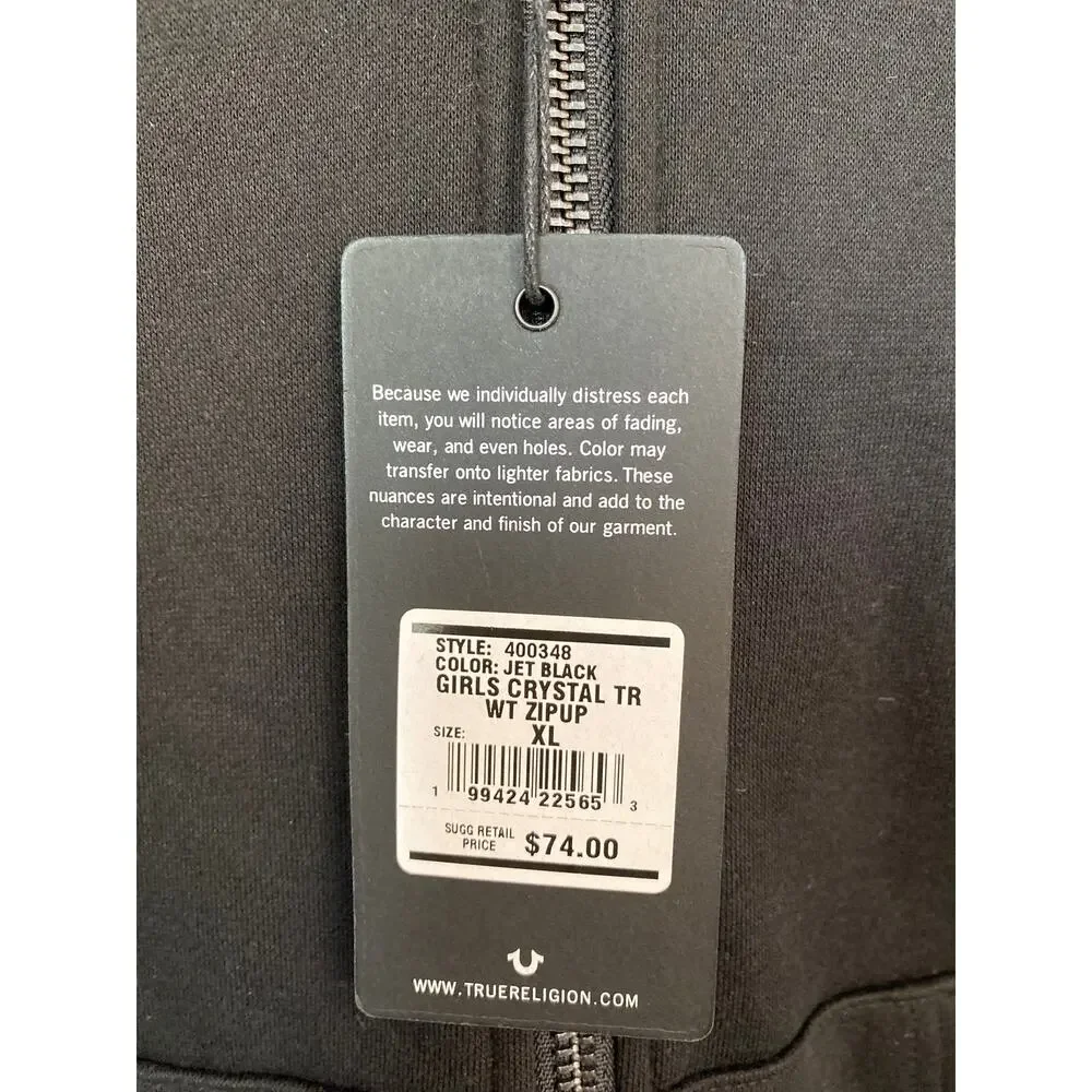 NWT True Religion Girls Crystal Rhinestone Tracksuit Set Black XL